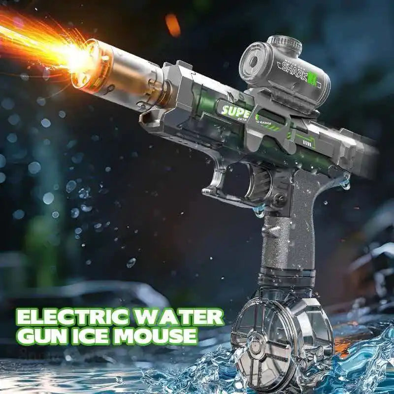 New High-Speed Electric Water Gun with Light and Flame Effect Powerful Outdoor Beach and Swimming Pool Shooting Game Toy