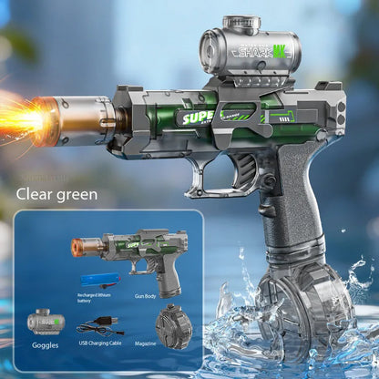 New High-Speed Electric Water Gun with Light and Flame Effect Powerful Outdoor Beach and Swimming Pool Shooting Game Toy