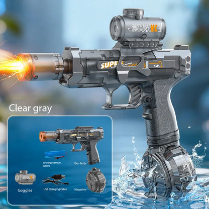 New High-Speed Electric Water Gun with Light and Flame Effect Powerful Outdoor Beach and Swimming Pool Shooting Game Toy