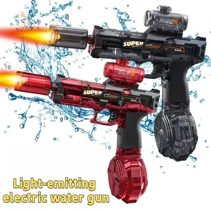 New High-Speed Electric Water Gun with Light and Flame Effect Powerful Outdoor Beach and Swimming Pool Shooting Game Toy