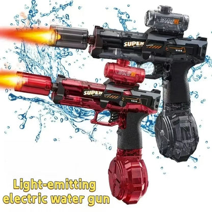 New High-Speed Electric Water Gun with Light and Flame Effect Powerful Outdoor Beach and Swimming Pool Shooting Game Toy